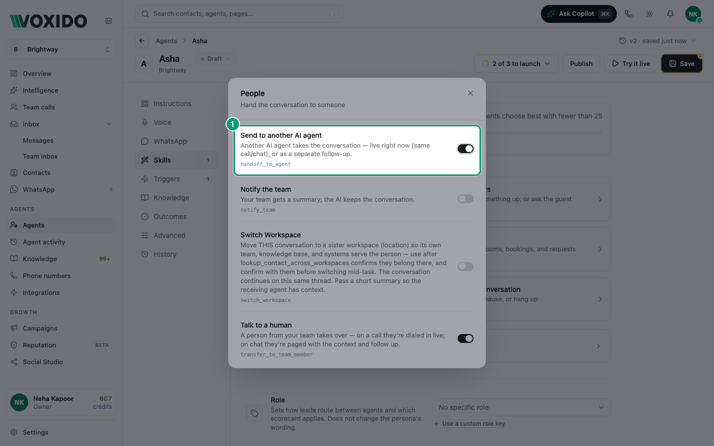 Send to another AI agent in the People group