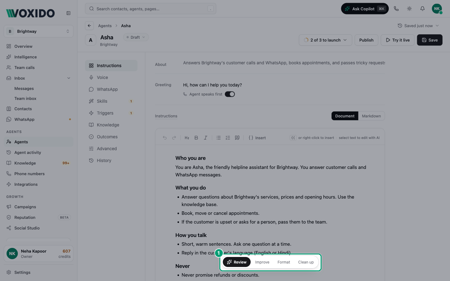 The AI help bar under the Instructions