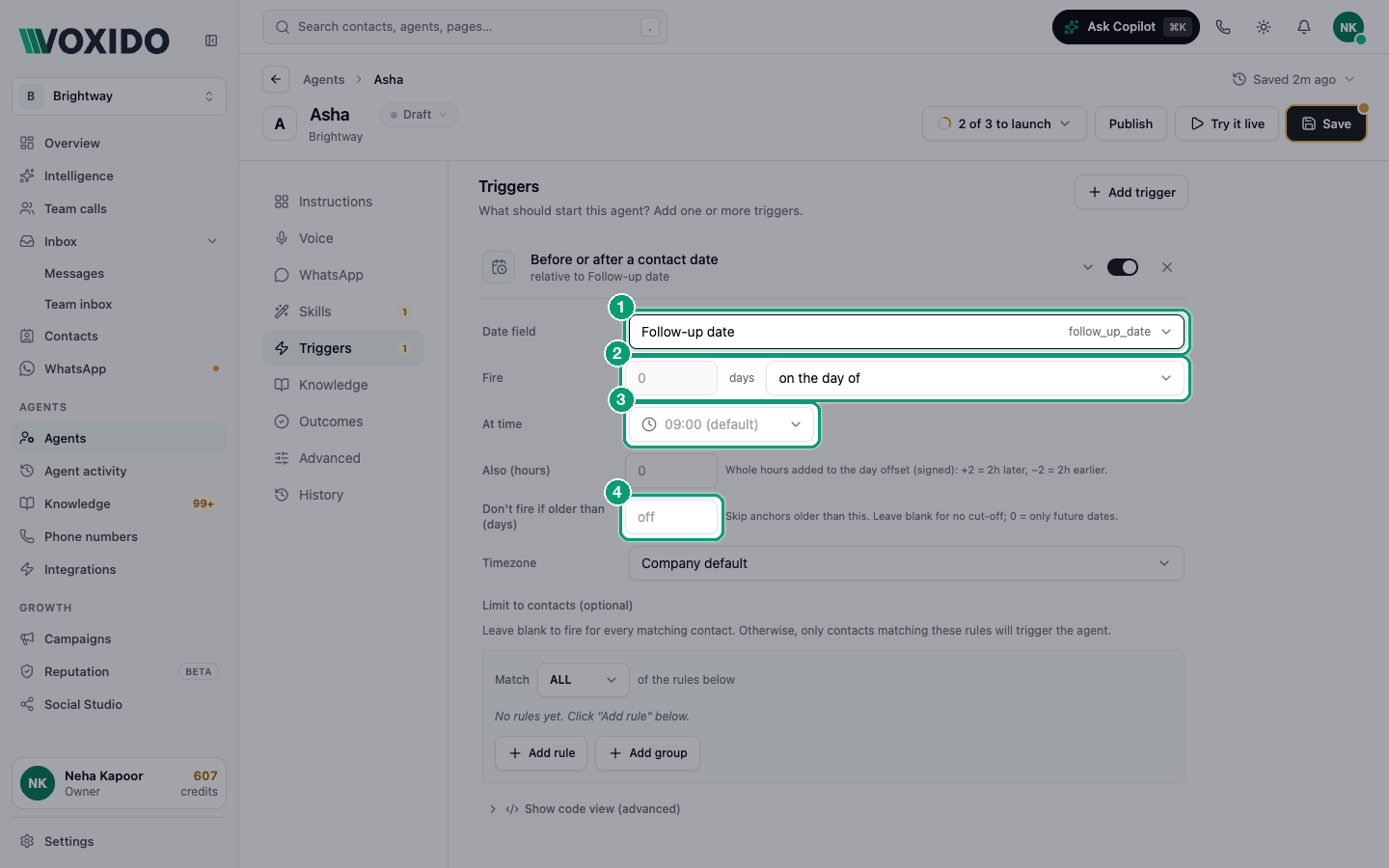 Before or after a contact date settings