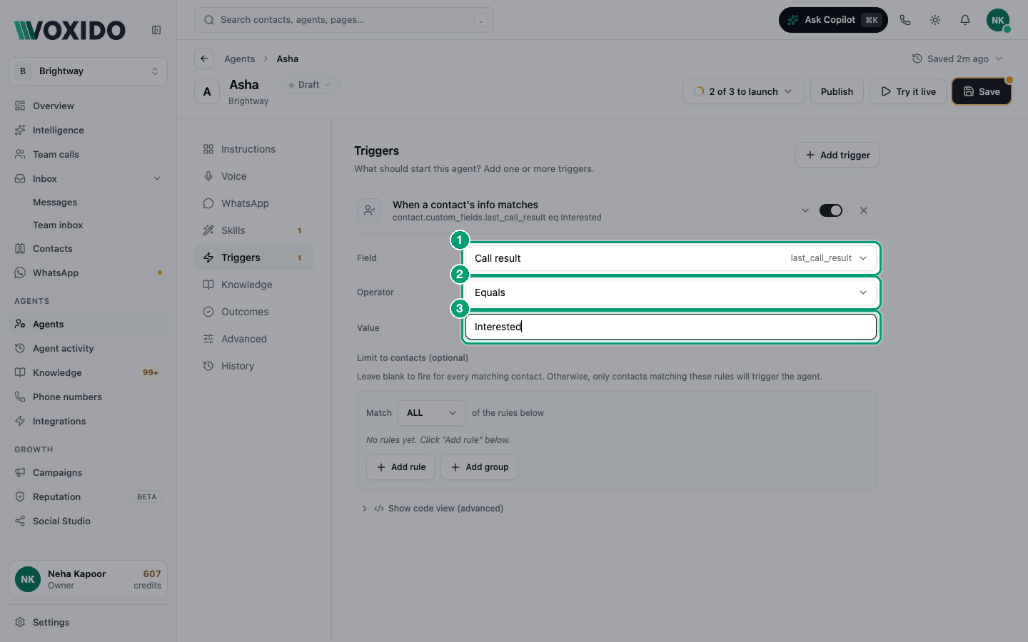 When a contact's info matches settings