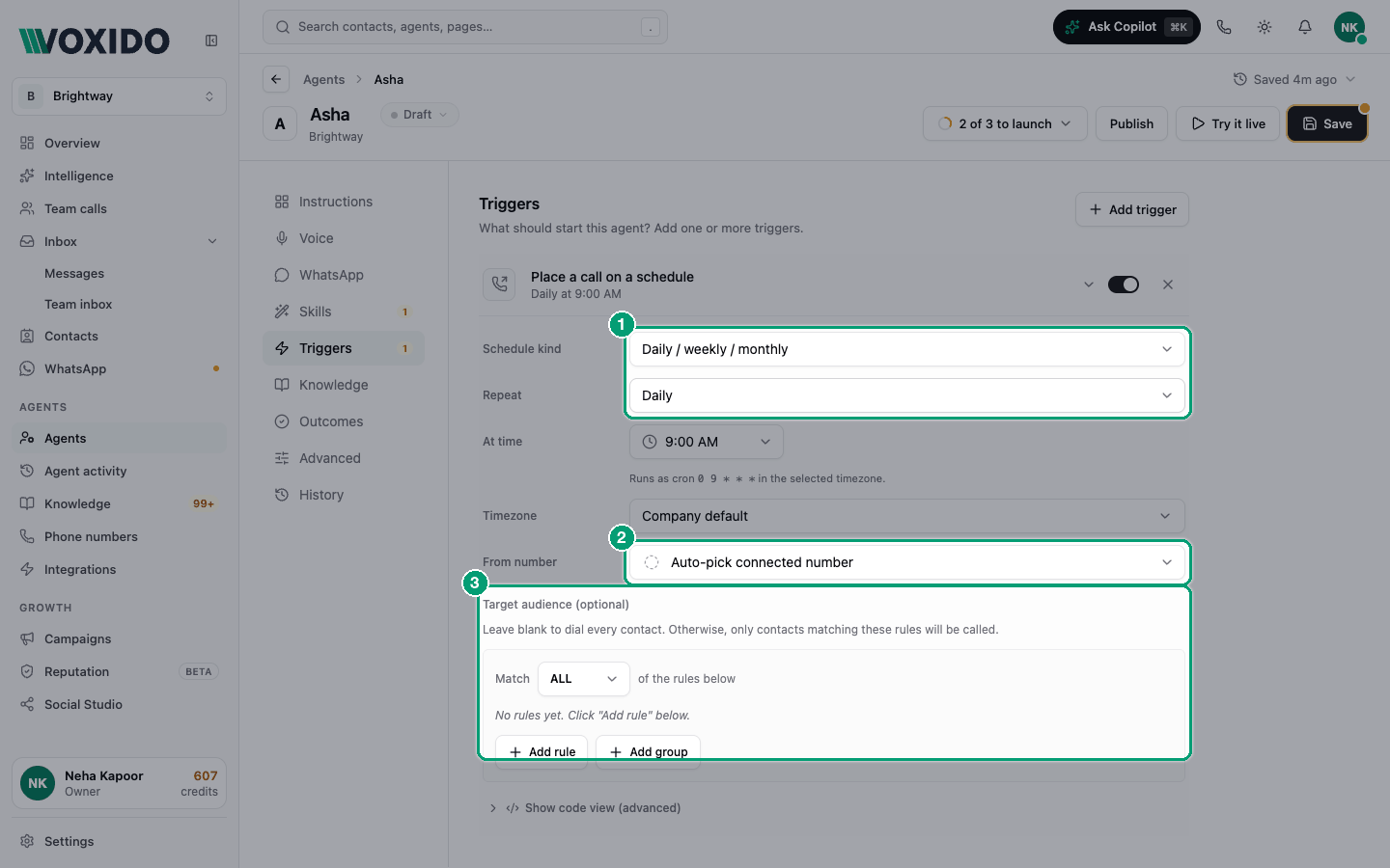 Place a call on a schedule settings