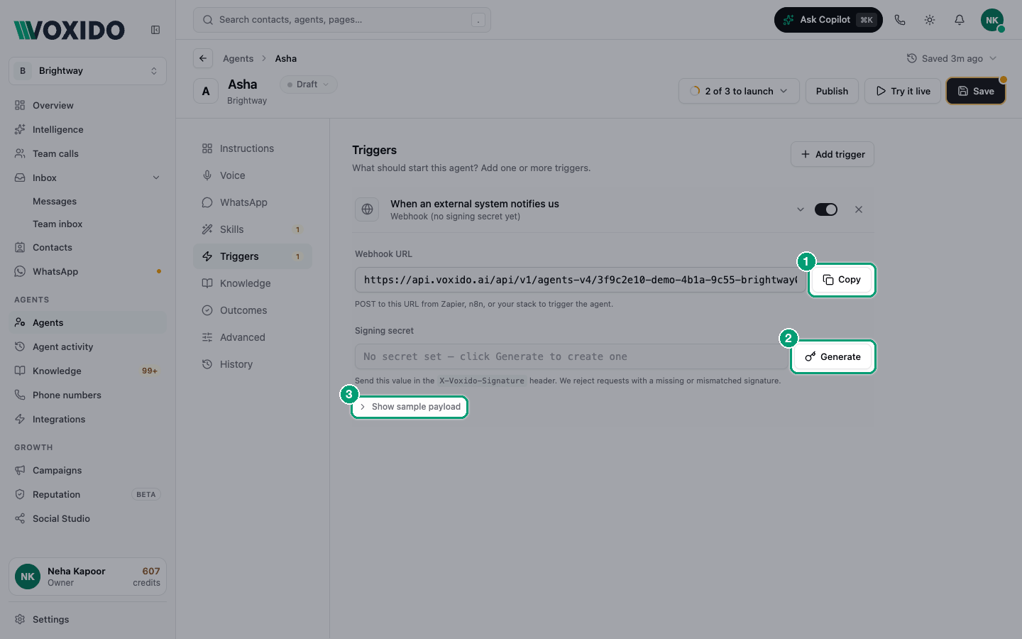 Webhook trigger settings