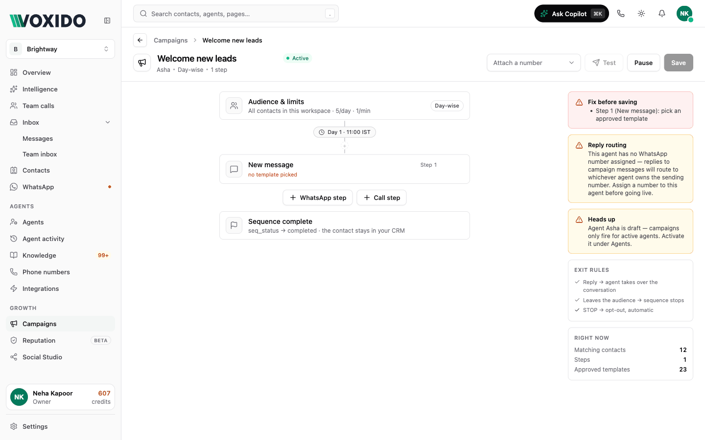 Campaign builder with one step