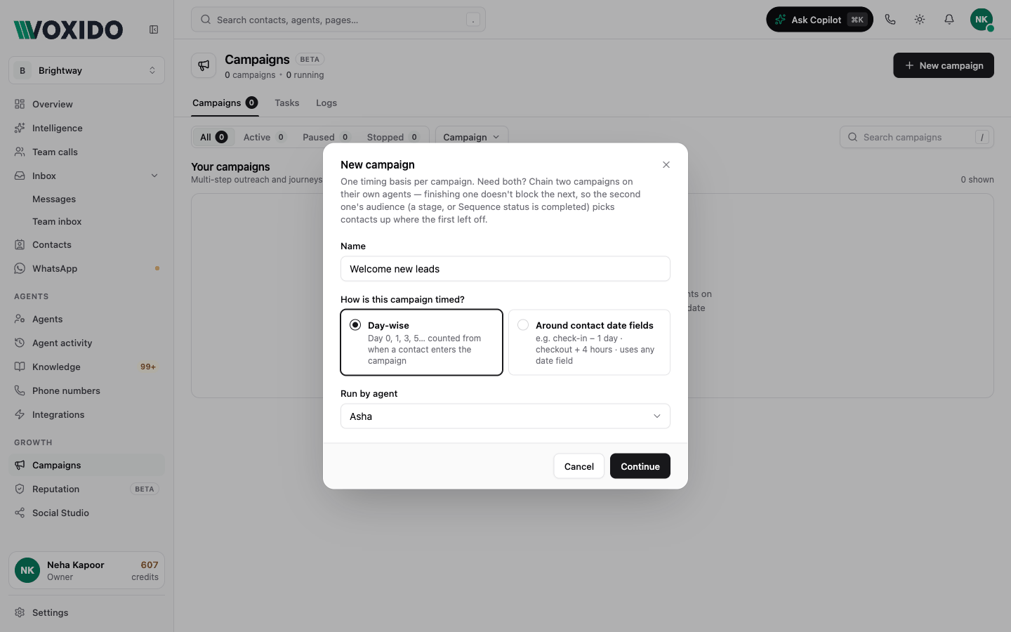 New campaign dialog