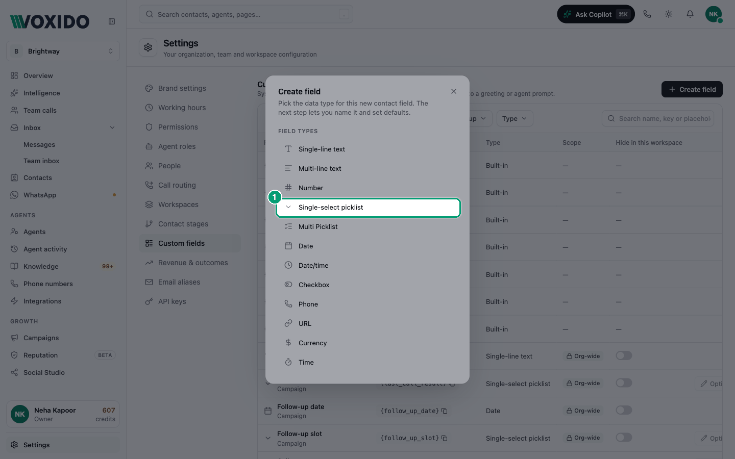 Create field form