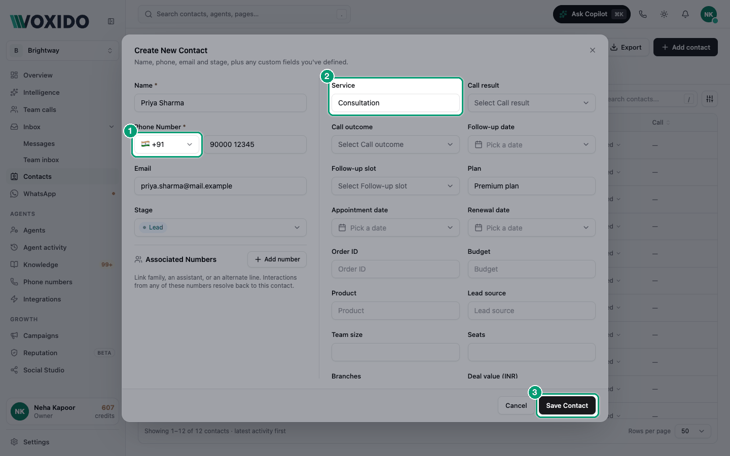 Create New Contact form