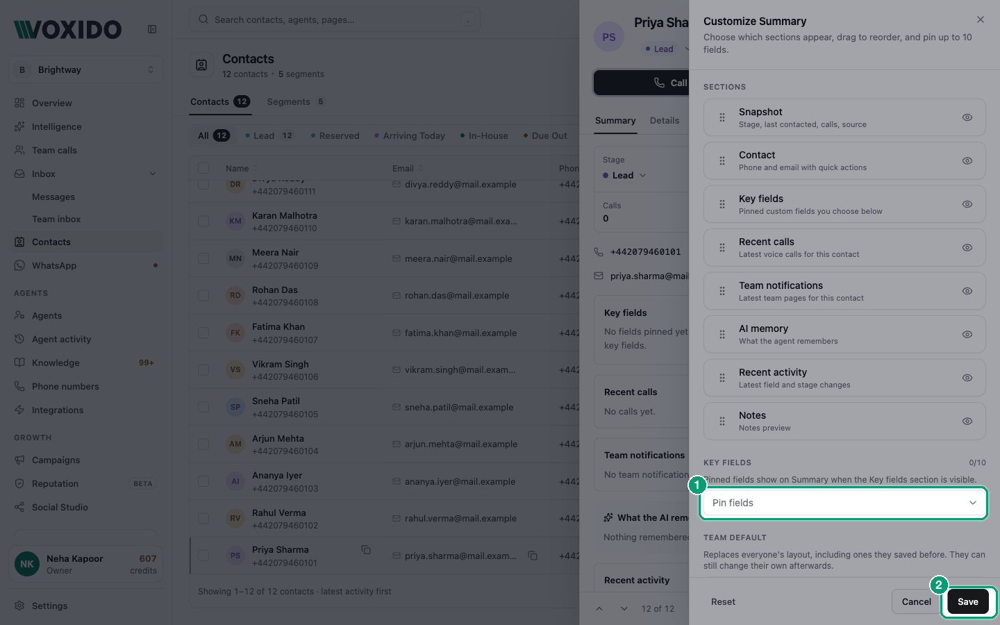 Customize Summary panel