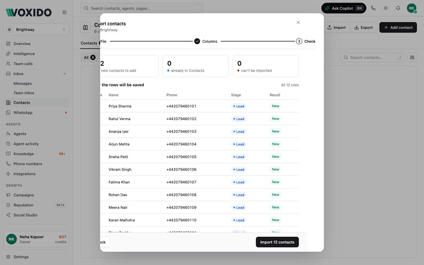 Import contacts, Check step