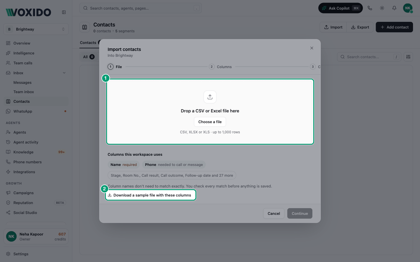 Import contacts, File step