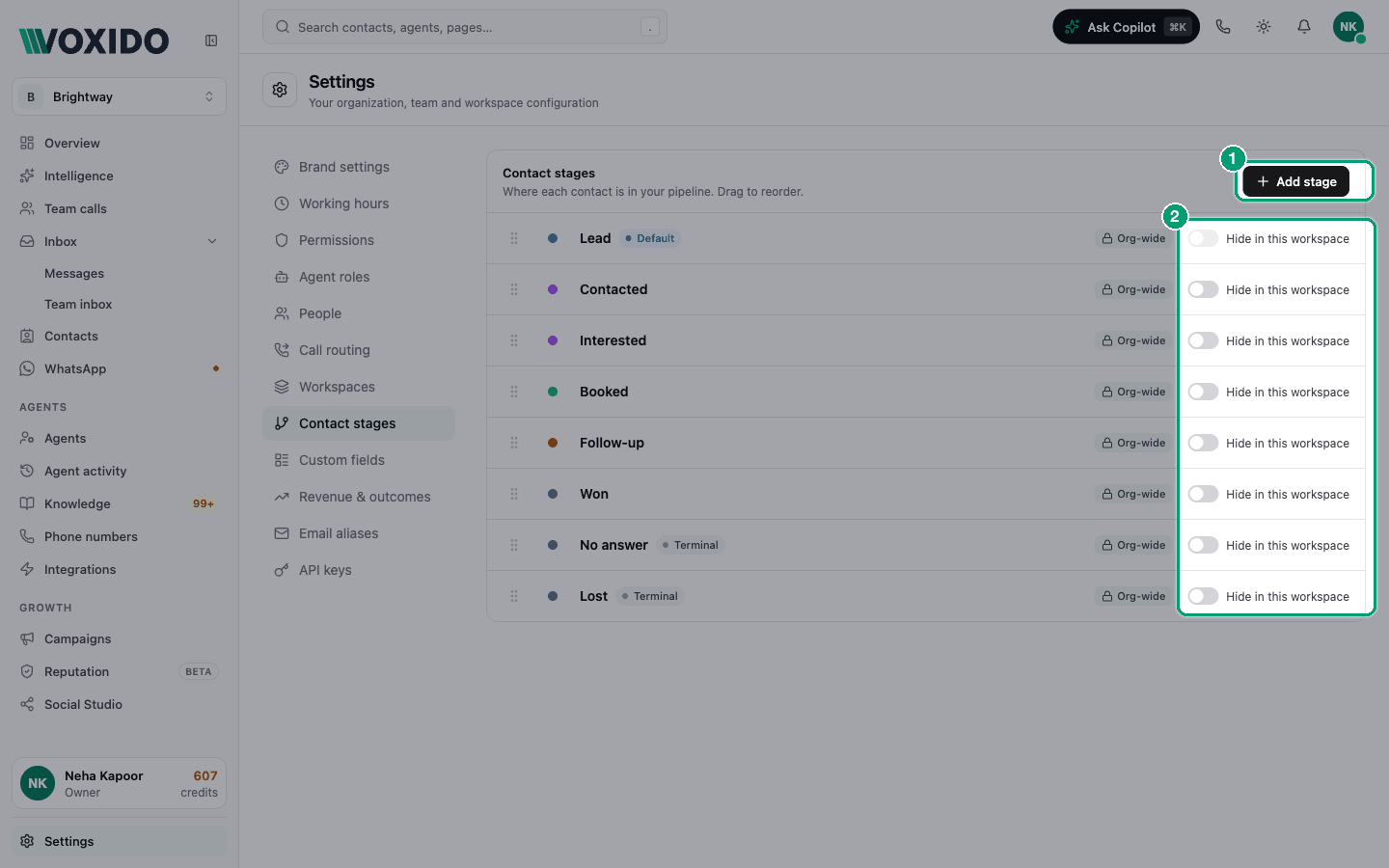 Contact stages in Settings