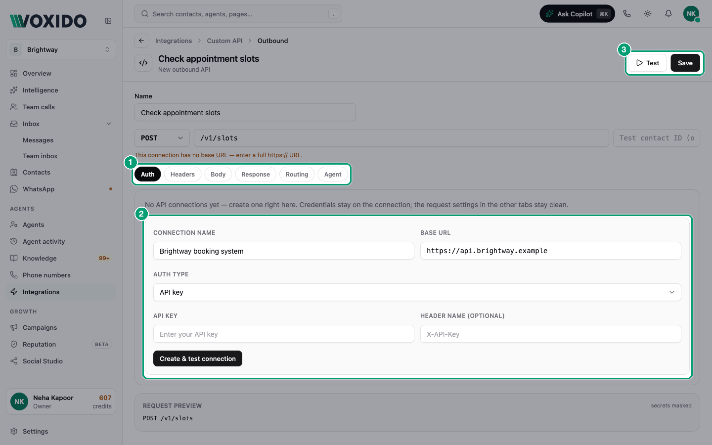 Outbound API editor
