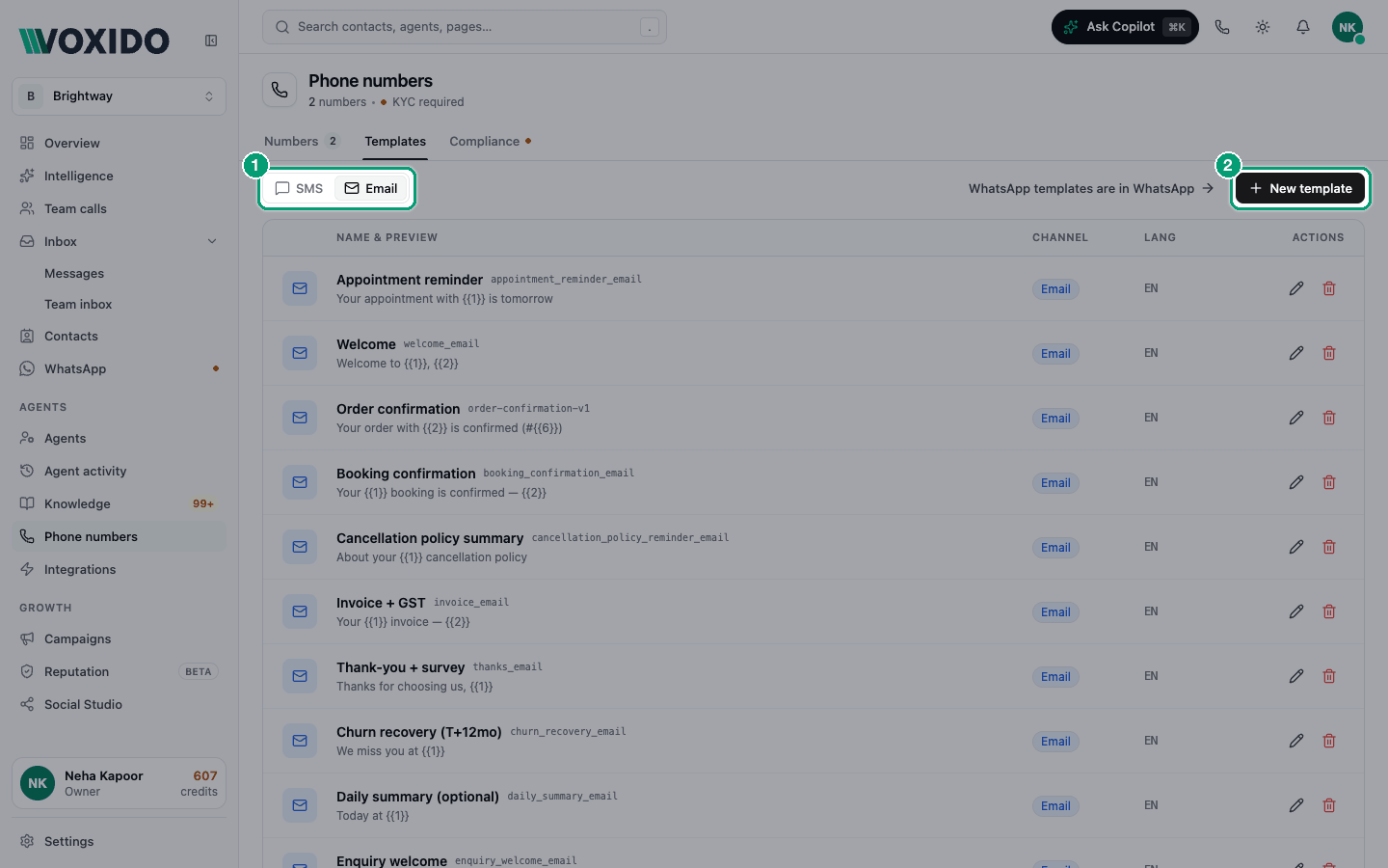 SMS and email templates
