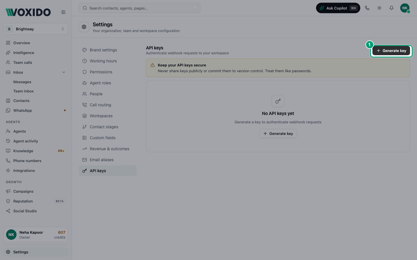 Settings → API keys