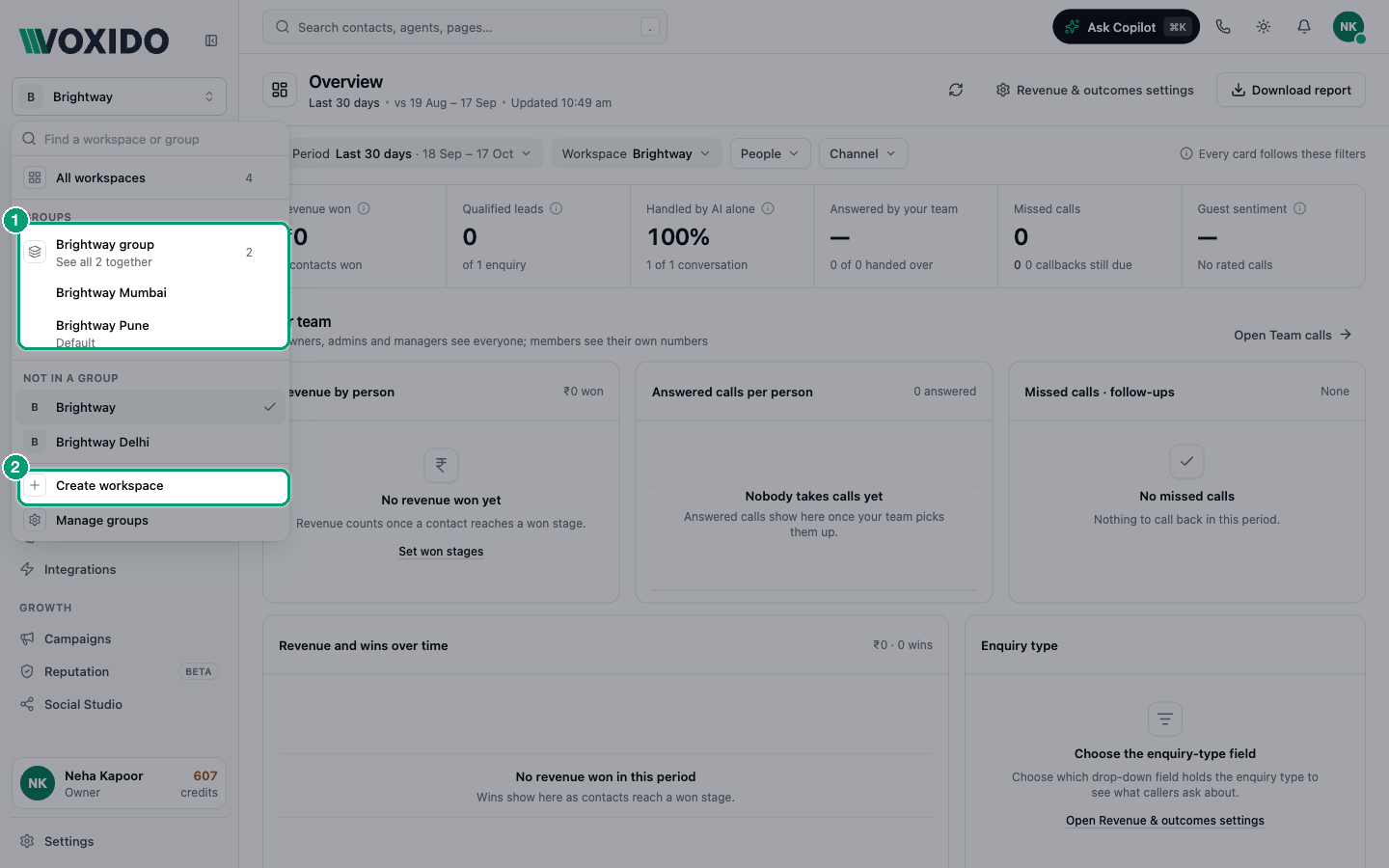 Workspace switcher with a group