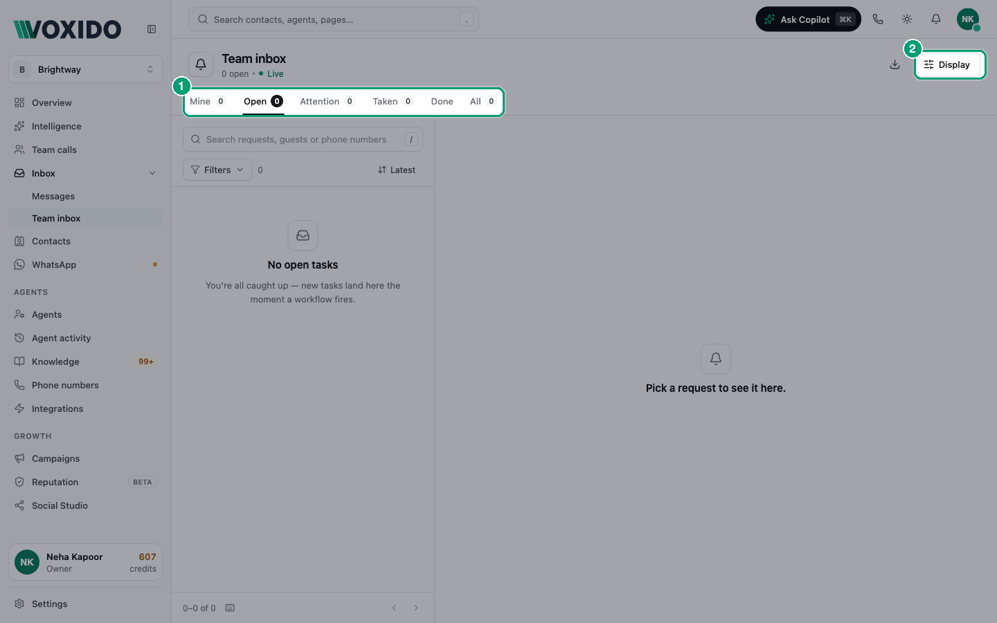 Team inbox with a request open