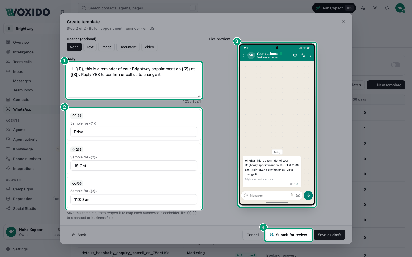 Create template — step 2