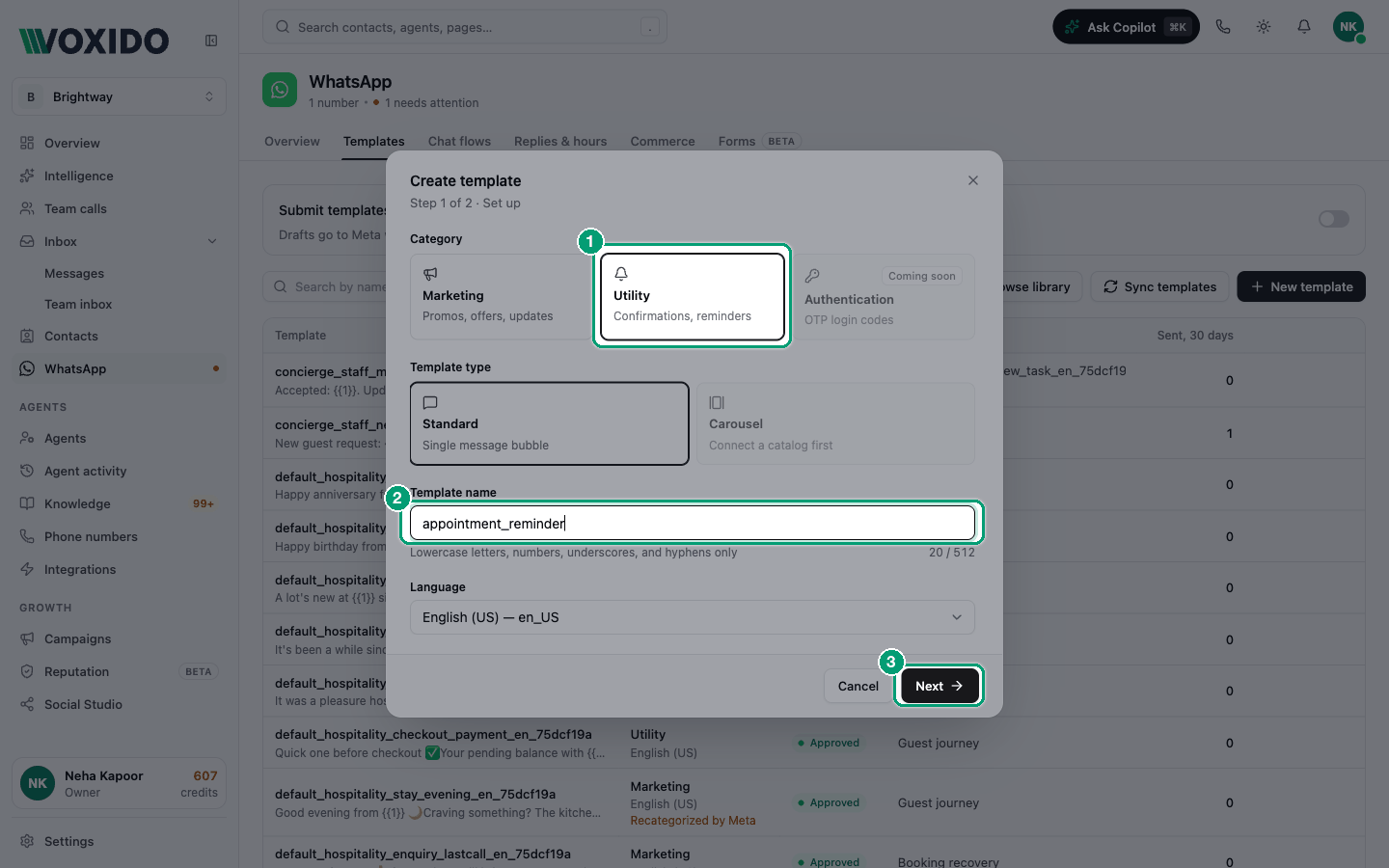 Create template — step 1, Set up
